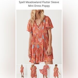 NWOT Spell Meadowland Flutter Sleeve Mini Dress in Poppy Floral XS